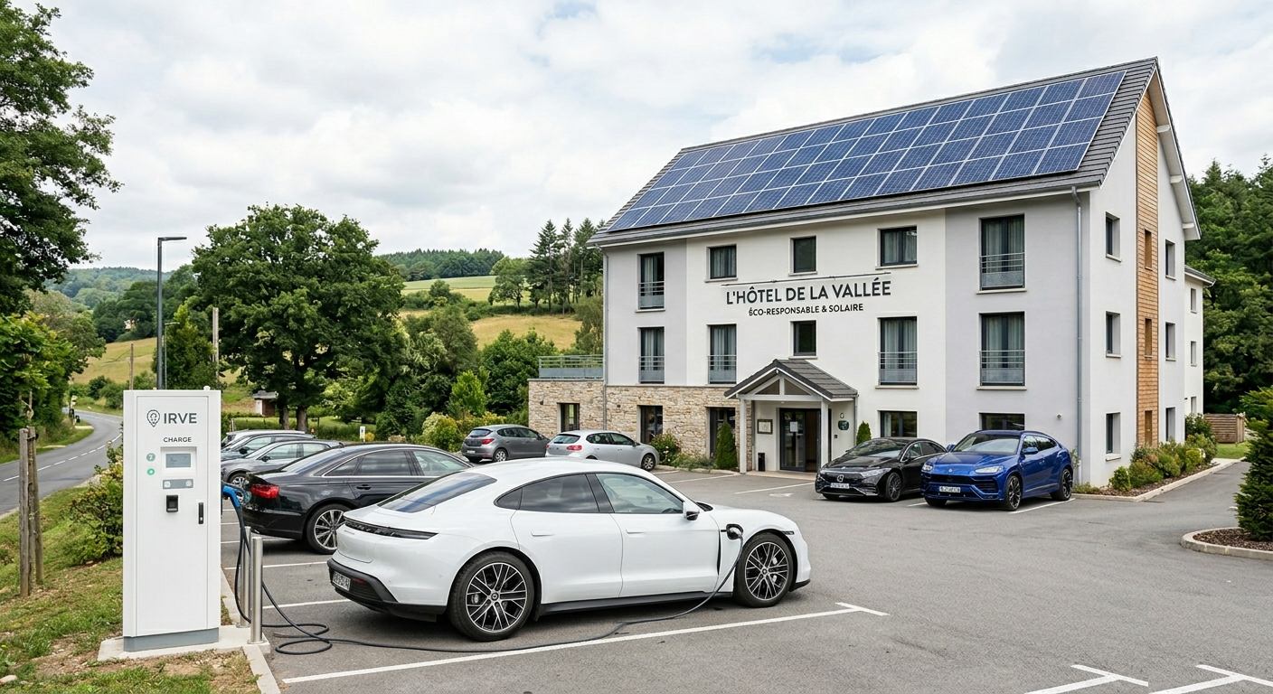 Hôtel équipé de bornes de recharge et de panneaux solaires